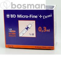 Bd micro-fine + insulinespuit met naald 30gx8mm 0.3ml steriel 100 st